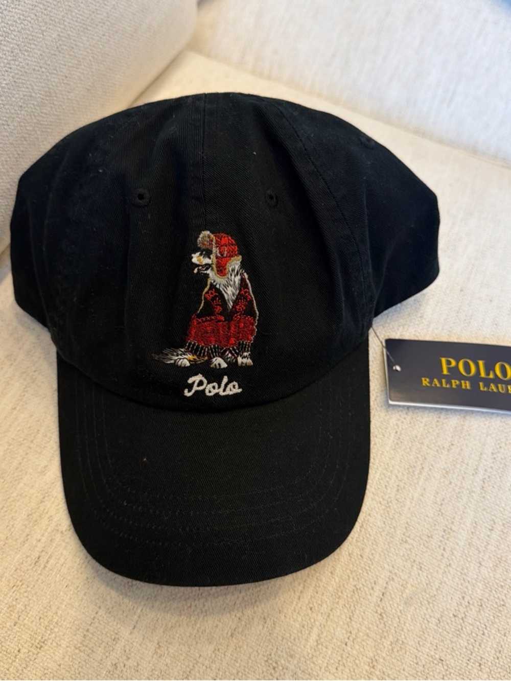 Polo Ralph Lauren Black Baseball Cap with Embroidered Bear RARE ICON